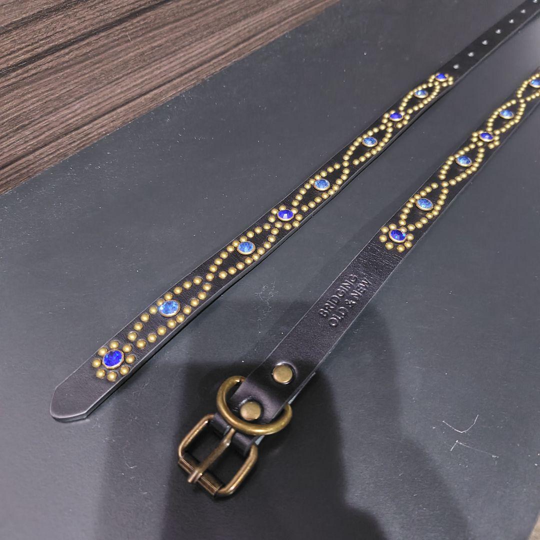 アイ青■本革レザーフルスタッズナローベルト☆アメカジ古着ヴィンテージキムタク