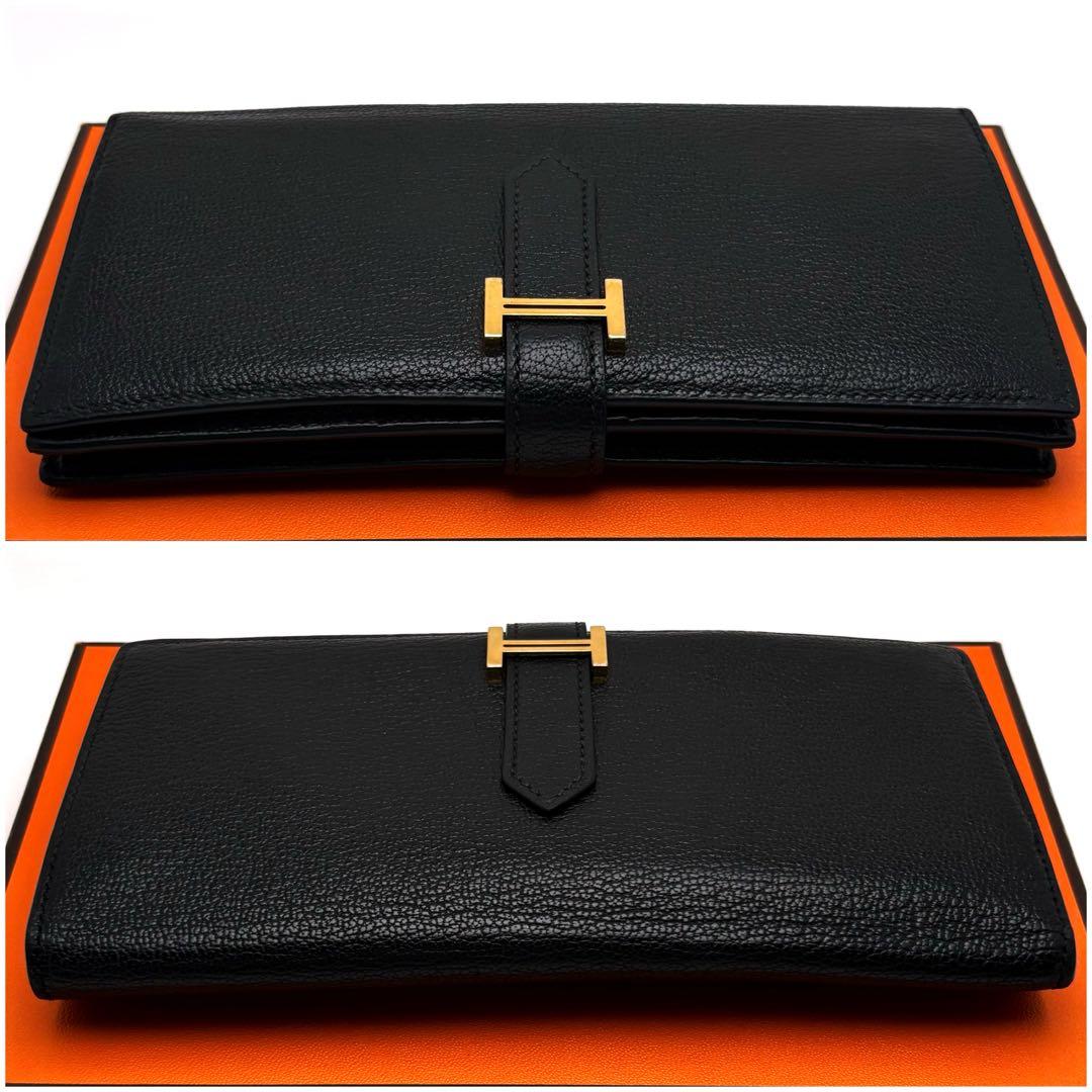HERMES エルメス べアン スフレ 黒 ブラック ゴールド金具 長財布