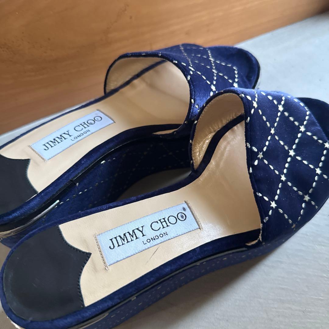 JIMMY CHOO ネイビー キルティング ミュール