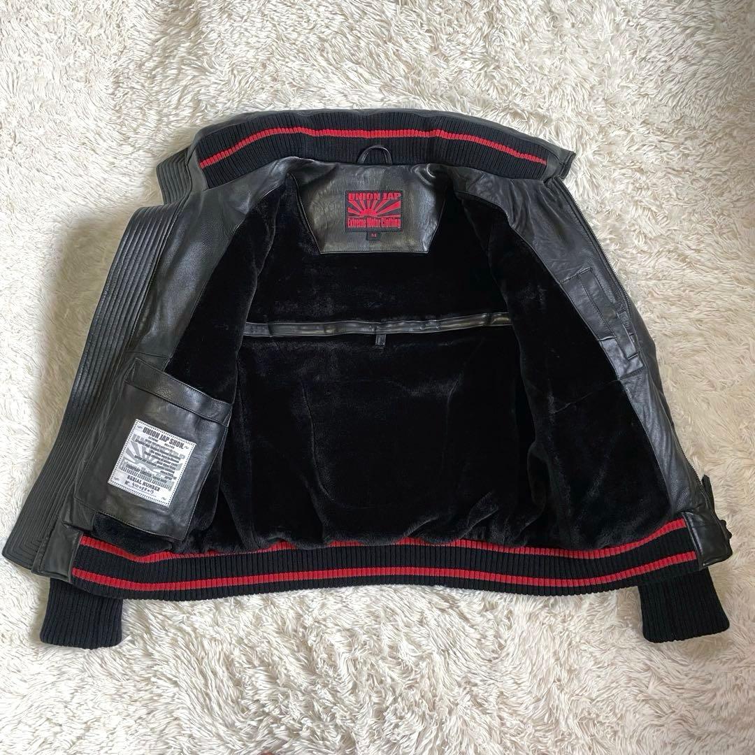 極美品▪️ユニオンジャップ ラム レザー ダウンジャケット ライダース M リブ付