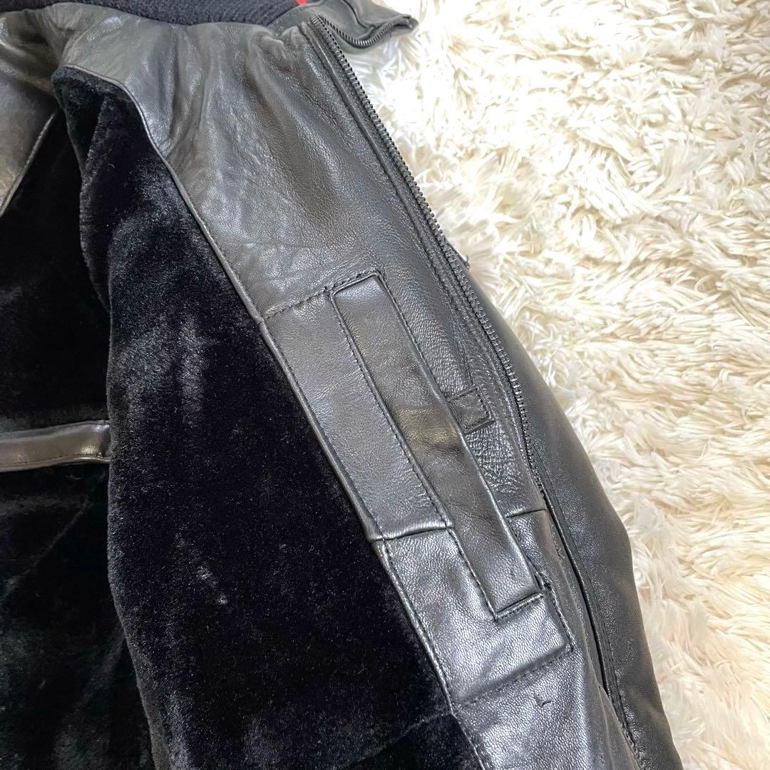 極美品▪️ユニオンジャップ ラム レザー ダウンジャケット ライダース M リブ付