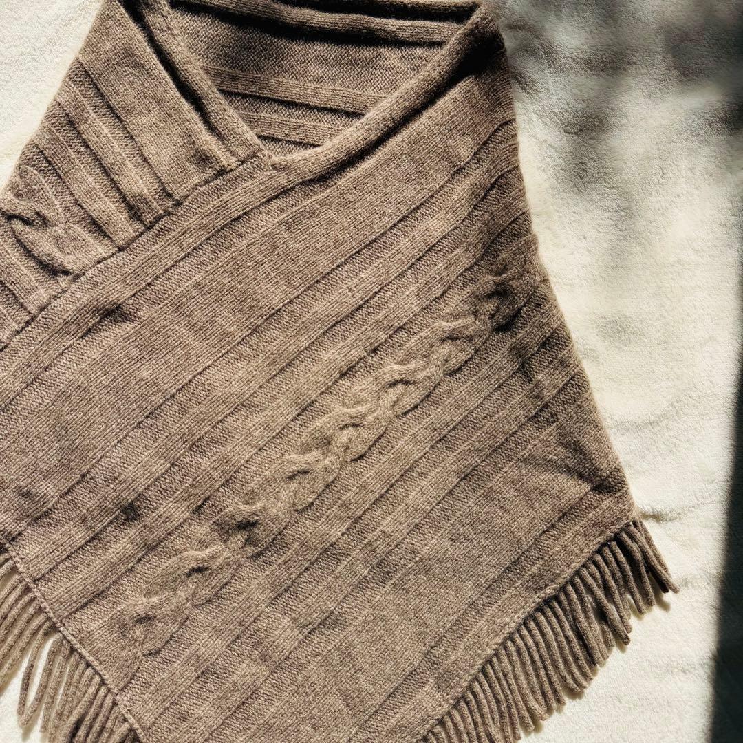 内モンゴル産　ヤクカシミヤ 100 ニット ポンチョ　フリンジ付き ブラウン系