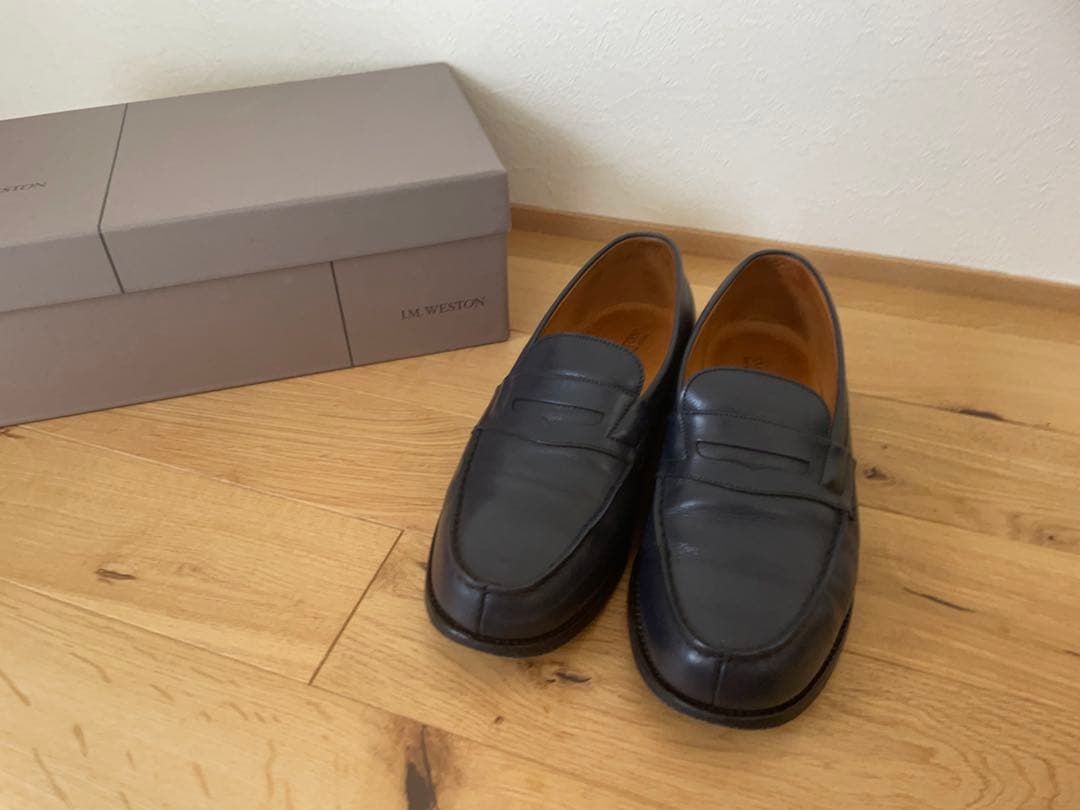 JM WESTON ネイビー レザー ローファー フラットシューズ　25cm
