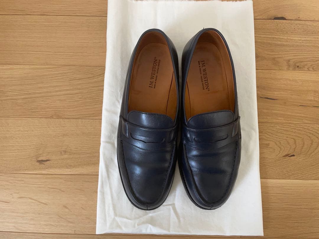 JM WESTON ネイビー レザー ローファー フラットシューズ　25cm