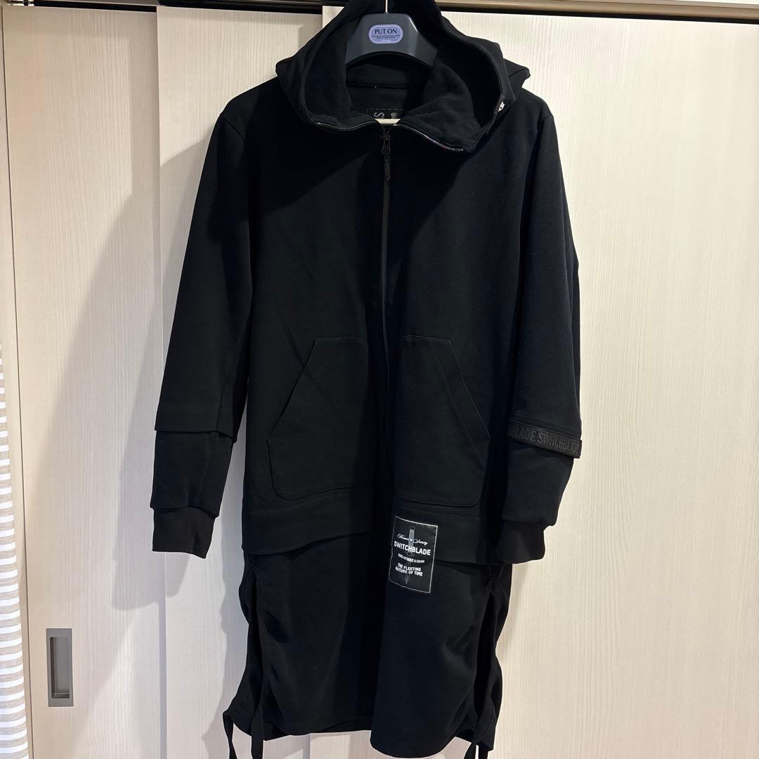 SWITCHBLADE フード付きブラックロングジャケット