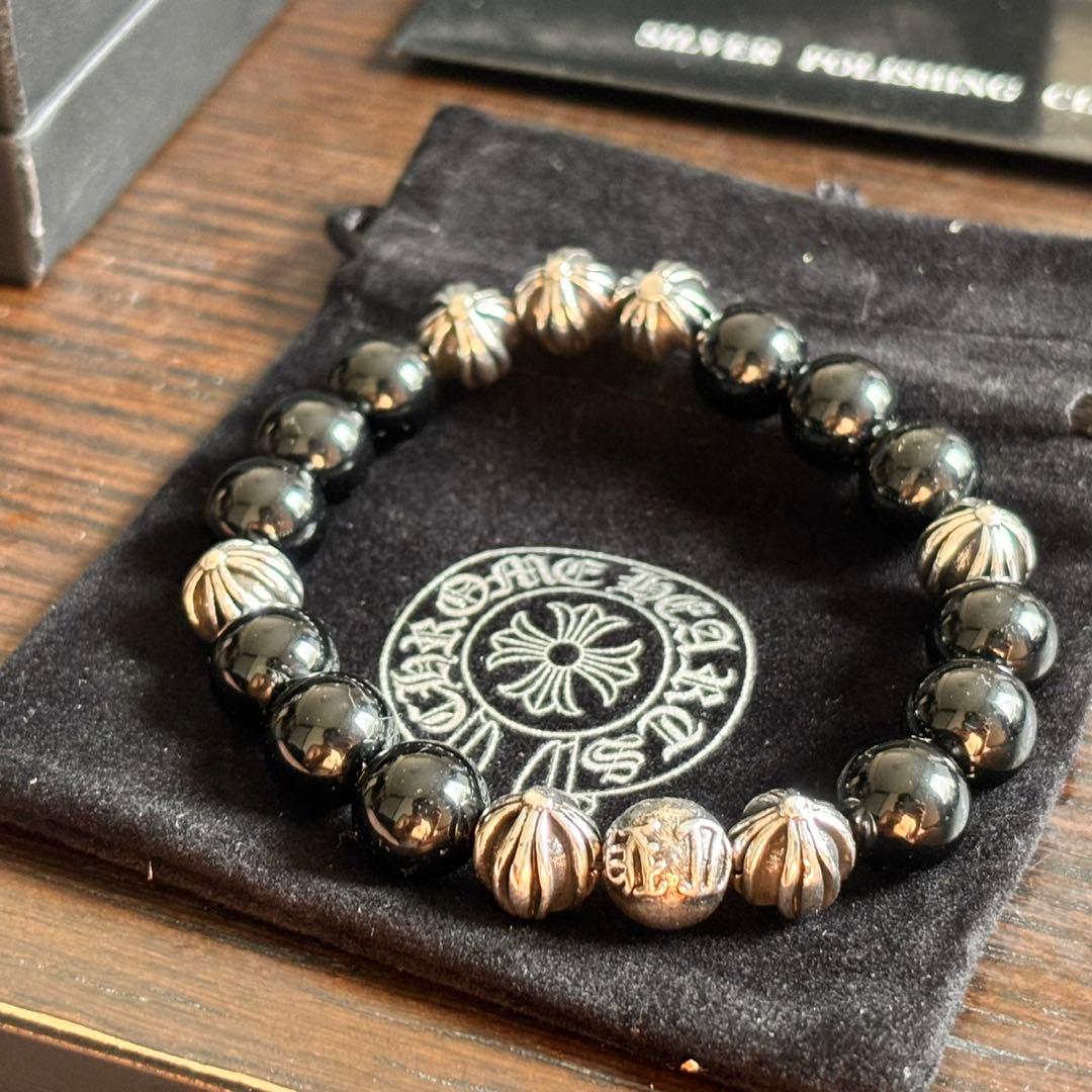 極美品 ⚜️クロム⚜️ オニキス silver925 数珠 ブレスレット 無骨
