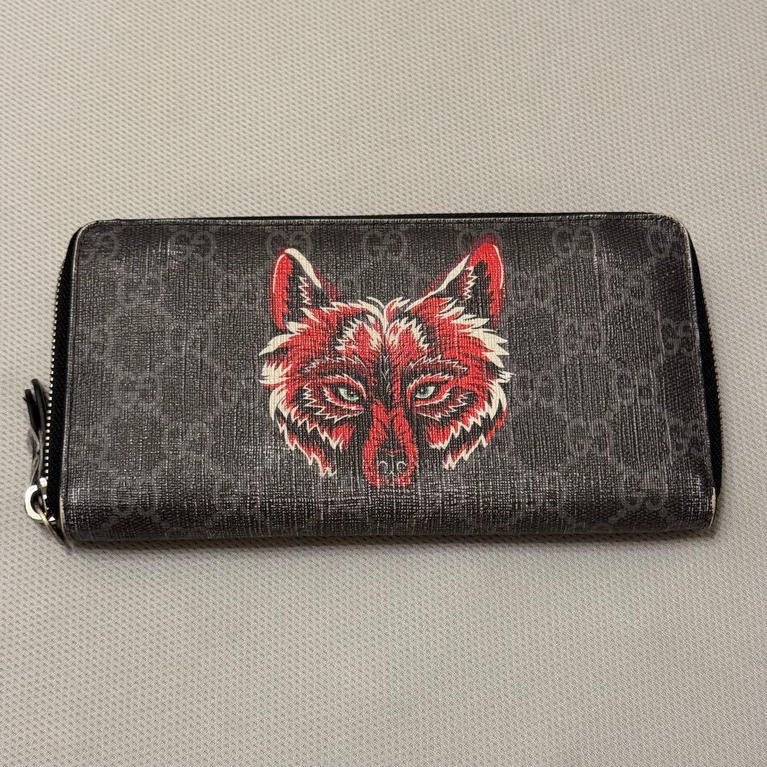 【希少】グッチ ラウンドファスナー 長財布 GGスプリーム 狼 ウルフ メンズ