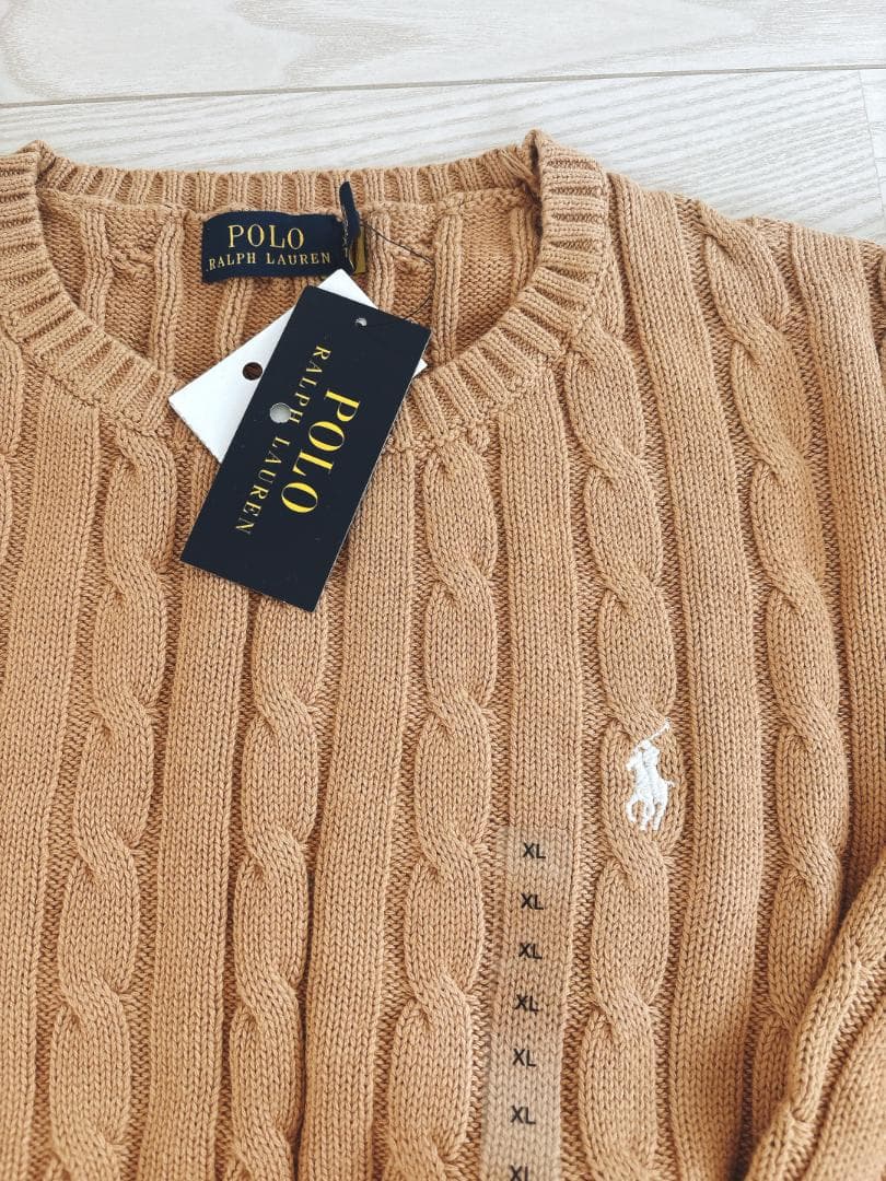 【新品】ポロラルフローレン ケーブルニット コットン クルーネック セーターXL