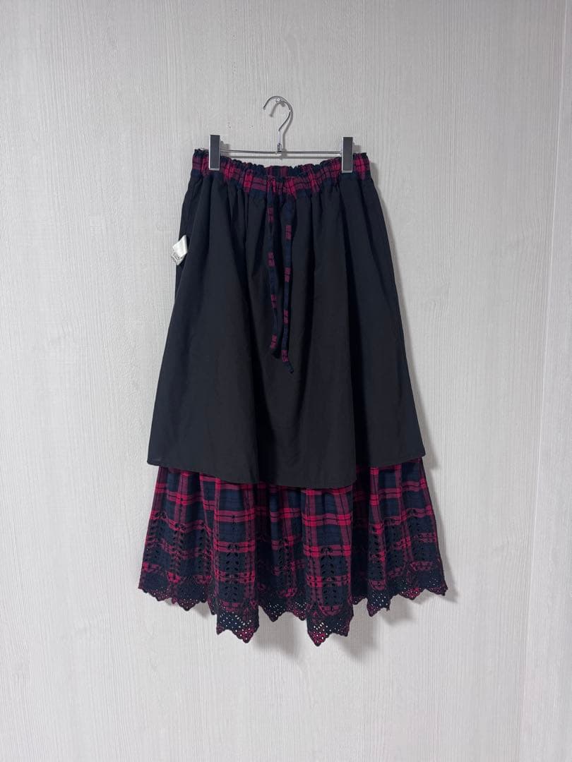 ichiスカラップエンブロイダリー チェックスカート