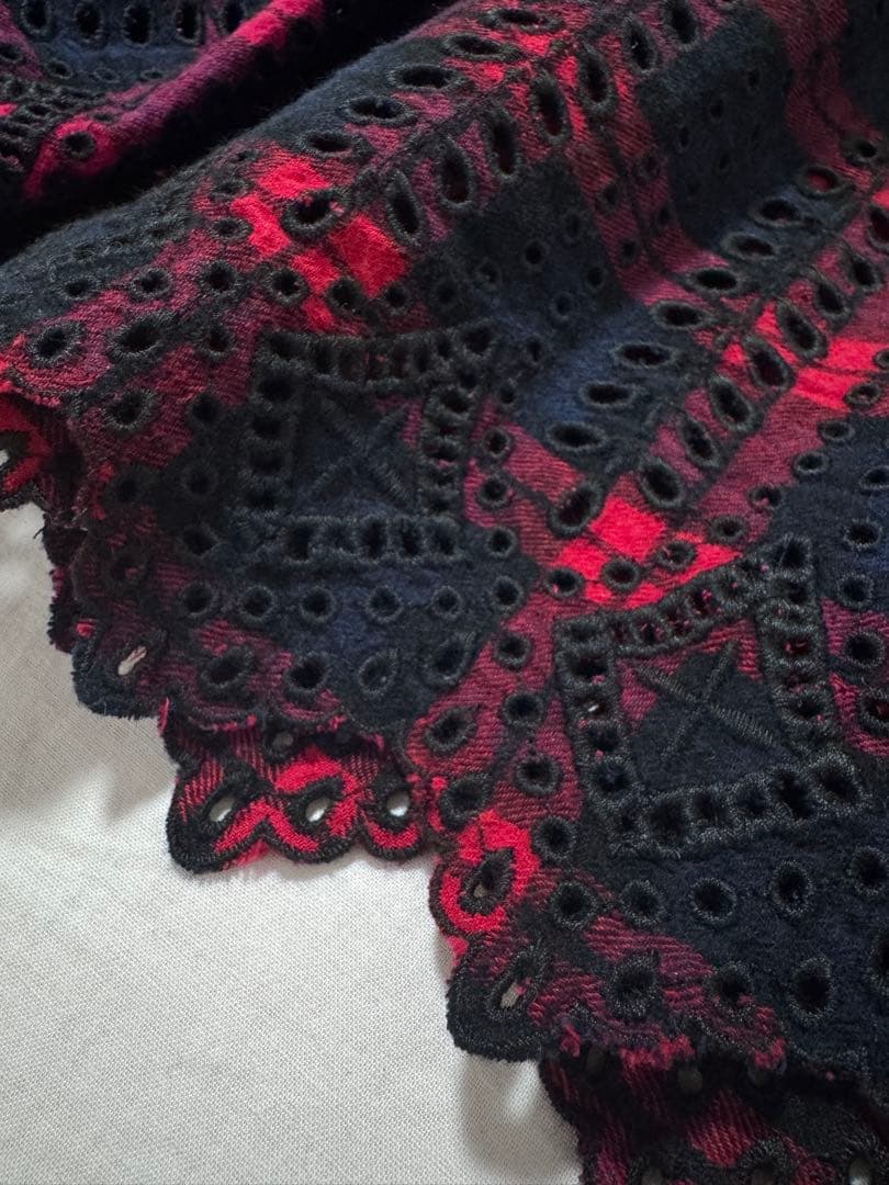 ichiスカラップエンブロイダリー チェックスカート