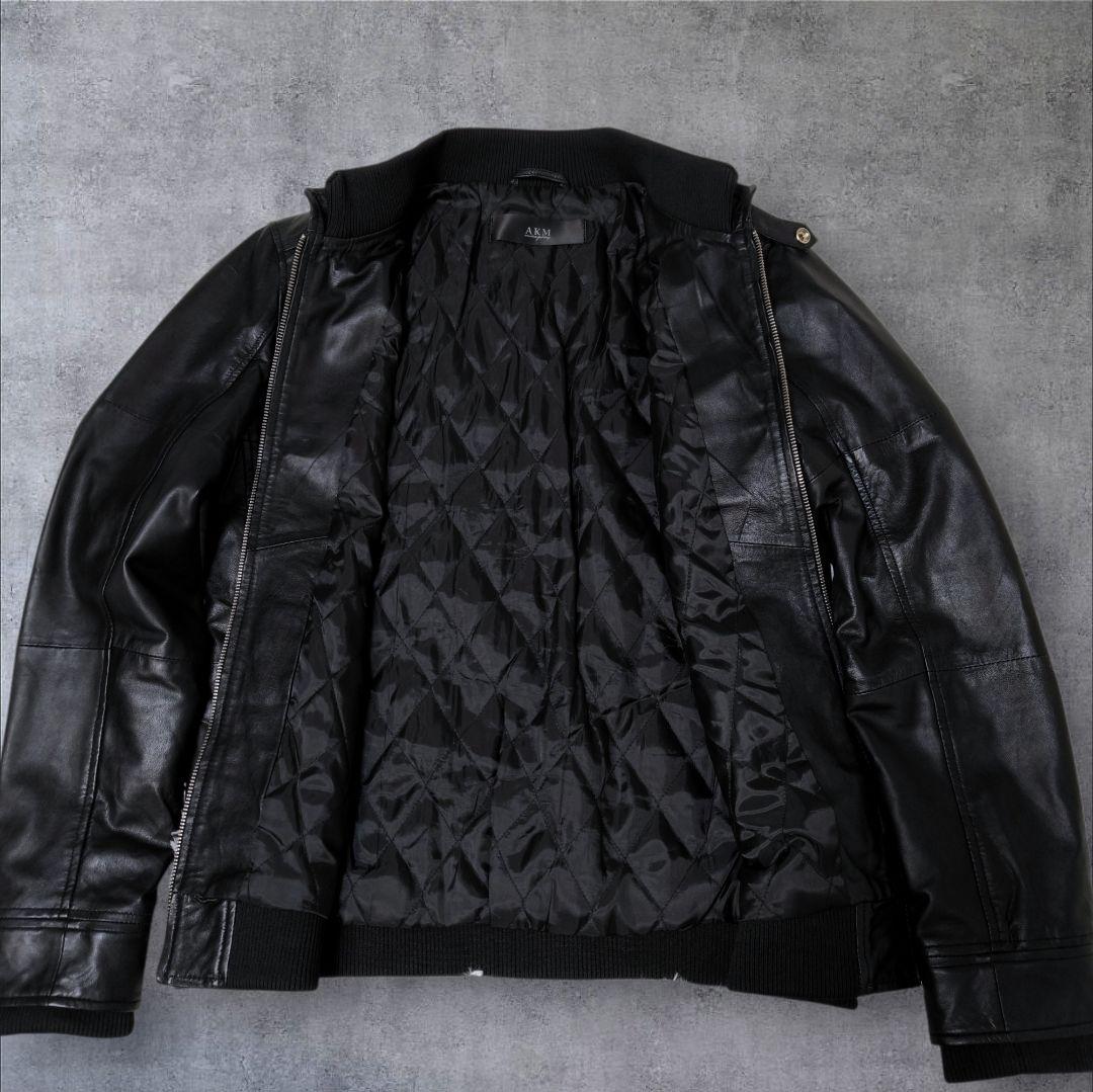 【美品】AKM レザー シングルライダース ジャケット L ブラック 羊皮 羊革