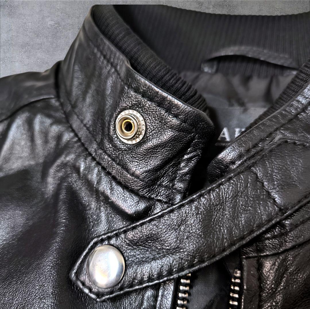 【美品】AKM レザー シングルライダース ジャケット L ブラック 羊皮 羊革