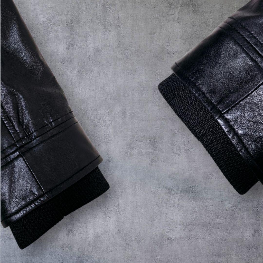 【美品】AKM レザー シングルライダース ジャケット L ブラック 羊皮 羊革