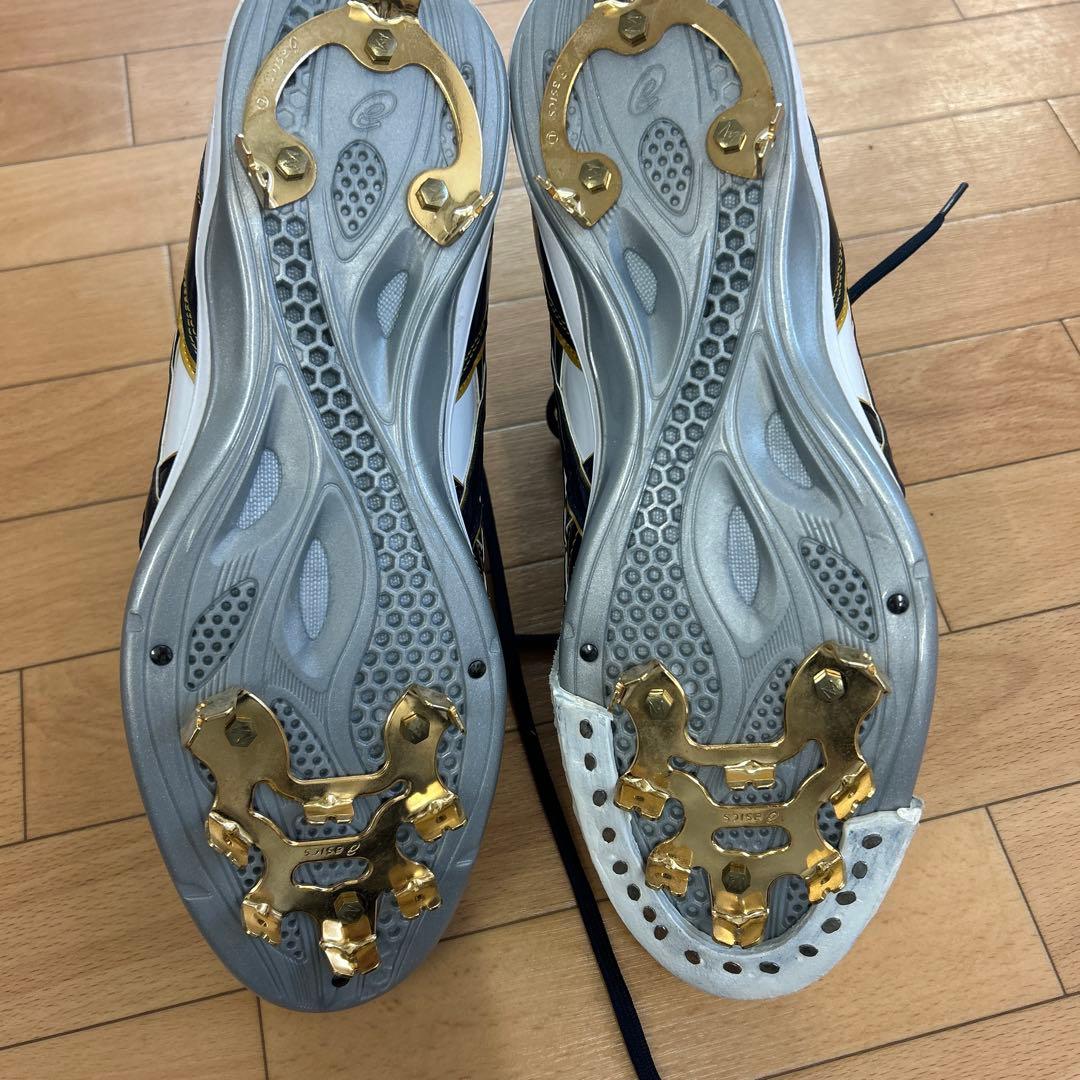 【未使用】asics野球シューズ スパイク　ホワイト/ネイビーブラック