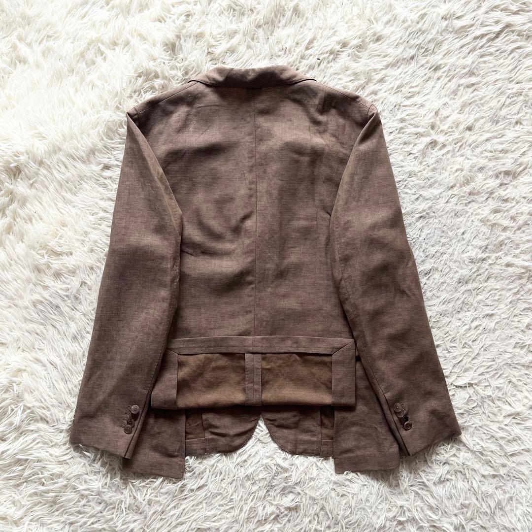 <美品>LARDINI 新ロゴ ブラウン 春夏 リネン テンセル ジャケット48