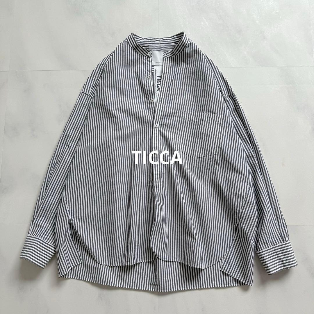 TICCA ティッカ　バンドカラー　ストライプ シャツ　オーバーサイズ　コットン