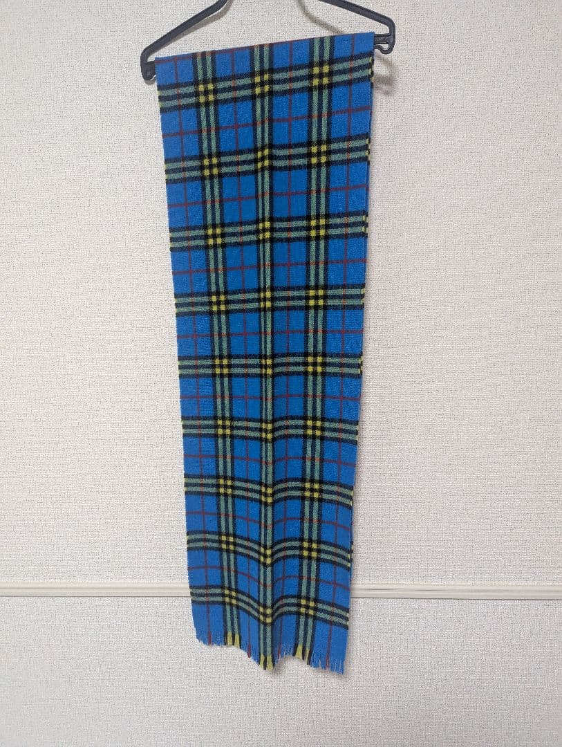 BURBERRY 希少カシミヤ マフラー 青 チェック柄