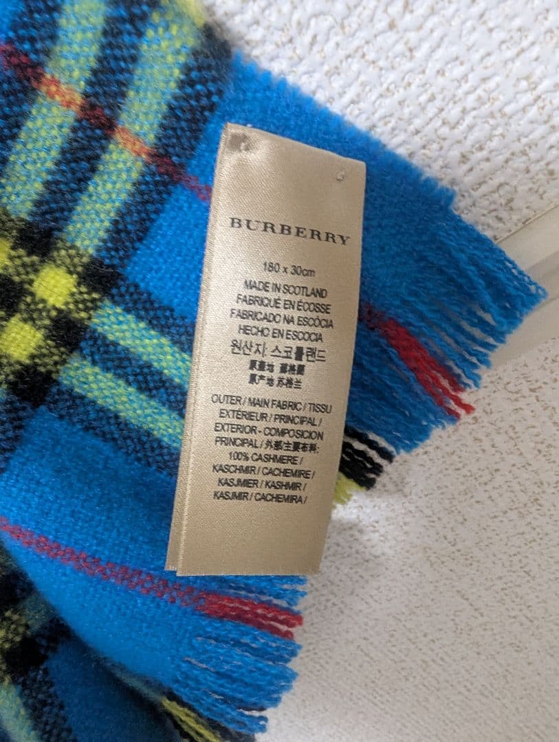 BURBERRY 希少カシミヤ マフラー 青 チェック柄
