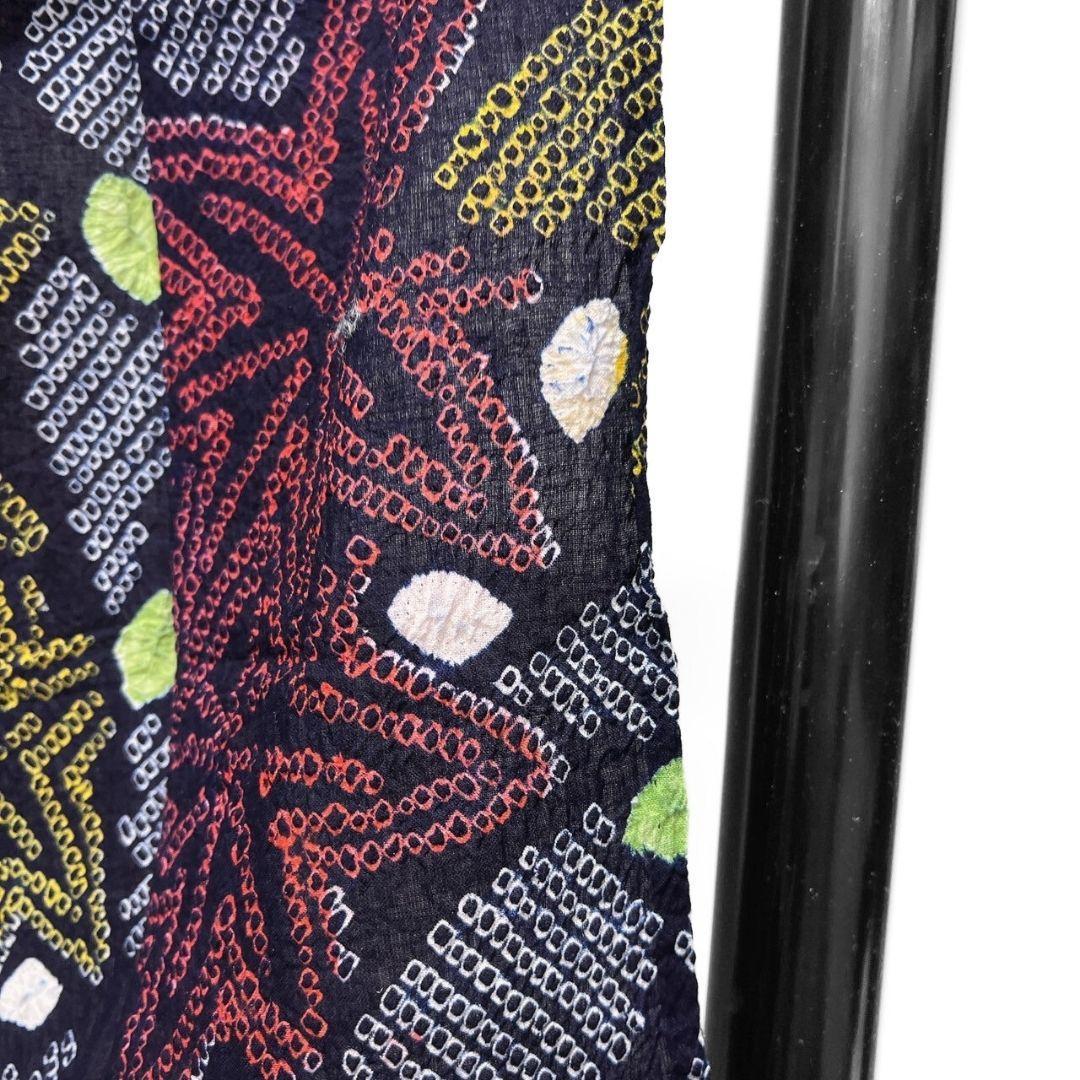 浴衣　有松鳴海絞り　楓　リーフ　ドット　藍染　着物　074a p