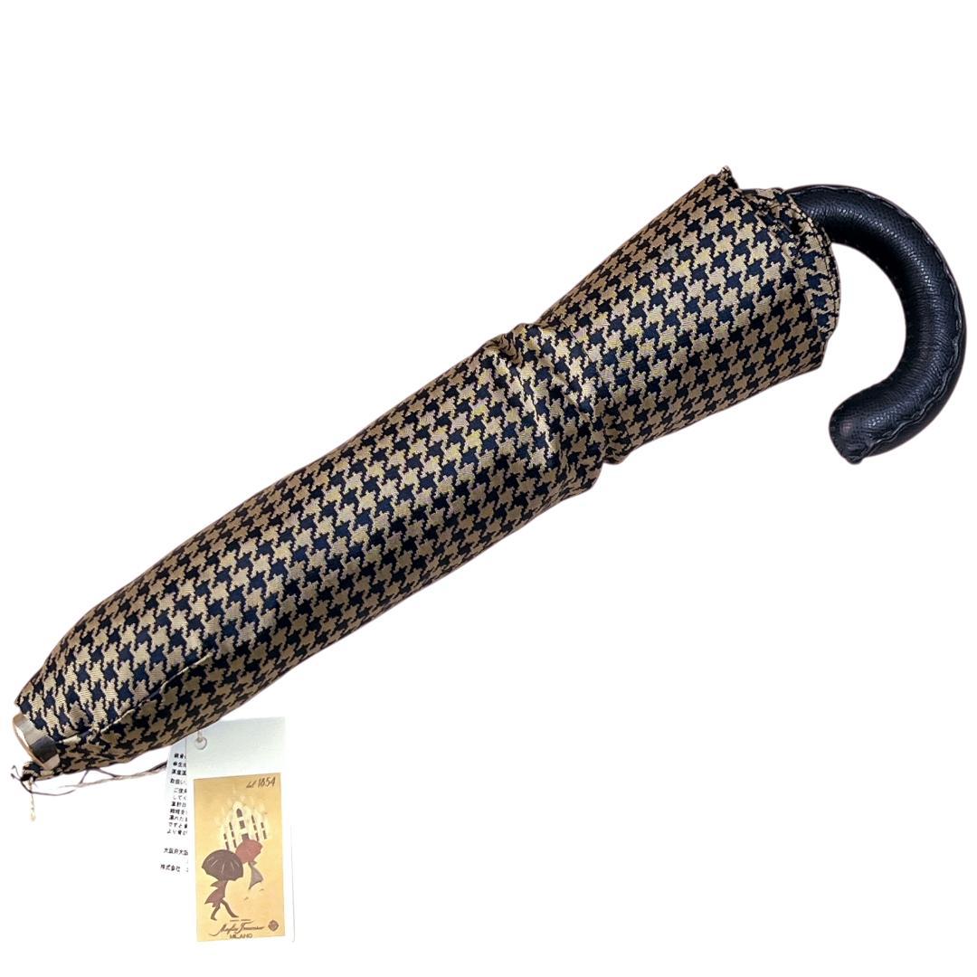 マリアフランチェスコ 折り畳み傘 ネイビー ベージュ 千鳥格子 イタリア製 新品