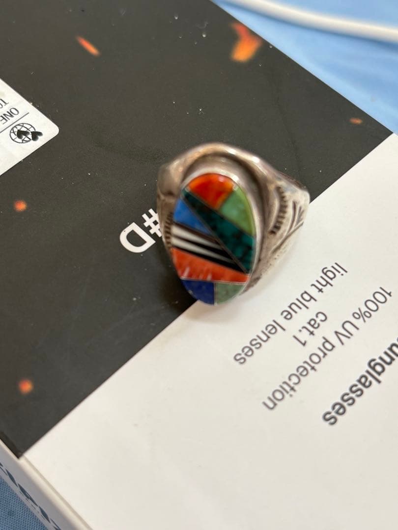 も*ょ様 値下げ！NAVAJO TL刻印 マルチカラーインレイリング スタンプワ