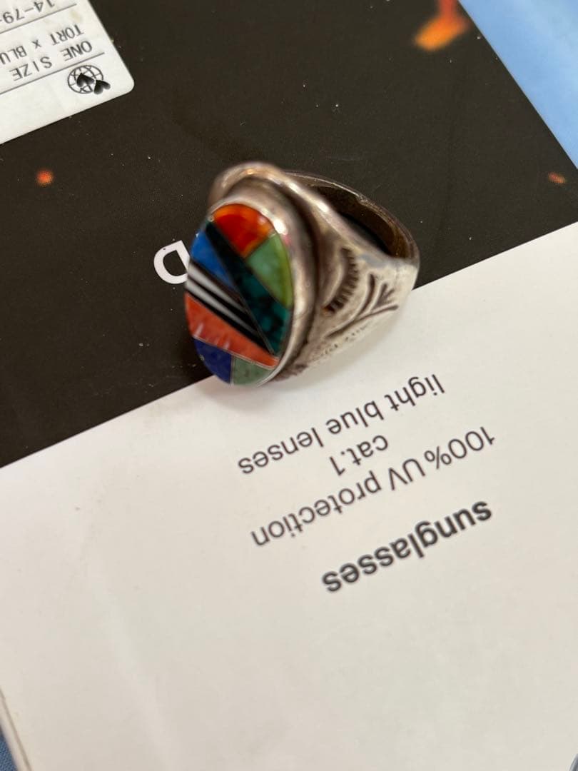 も*ょ様 値下げ！NAVAJO TL刻印 マルチカラーインレイリング スタンプワ