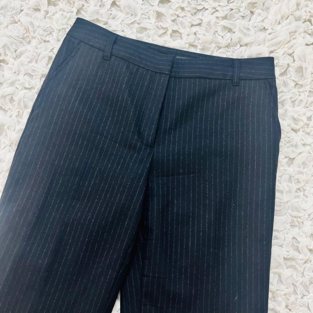 iCBアイシービー ストライプウールセットアップパンツスーツ カシミヤ混 ML紺