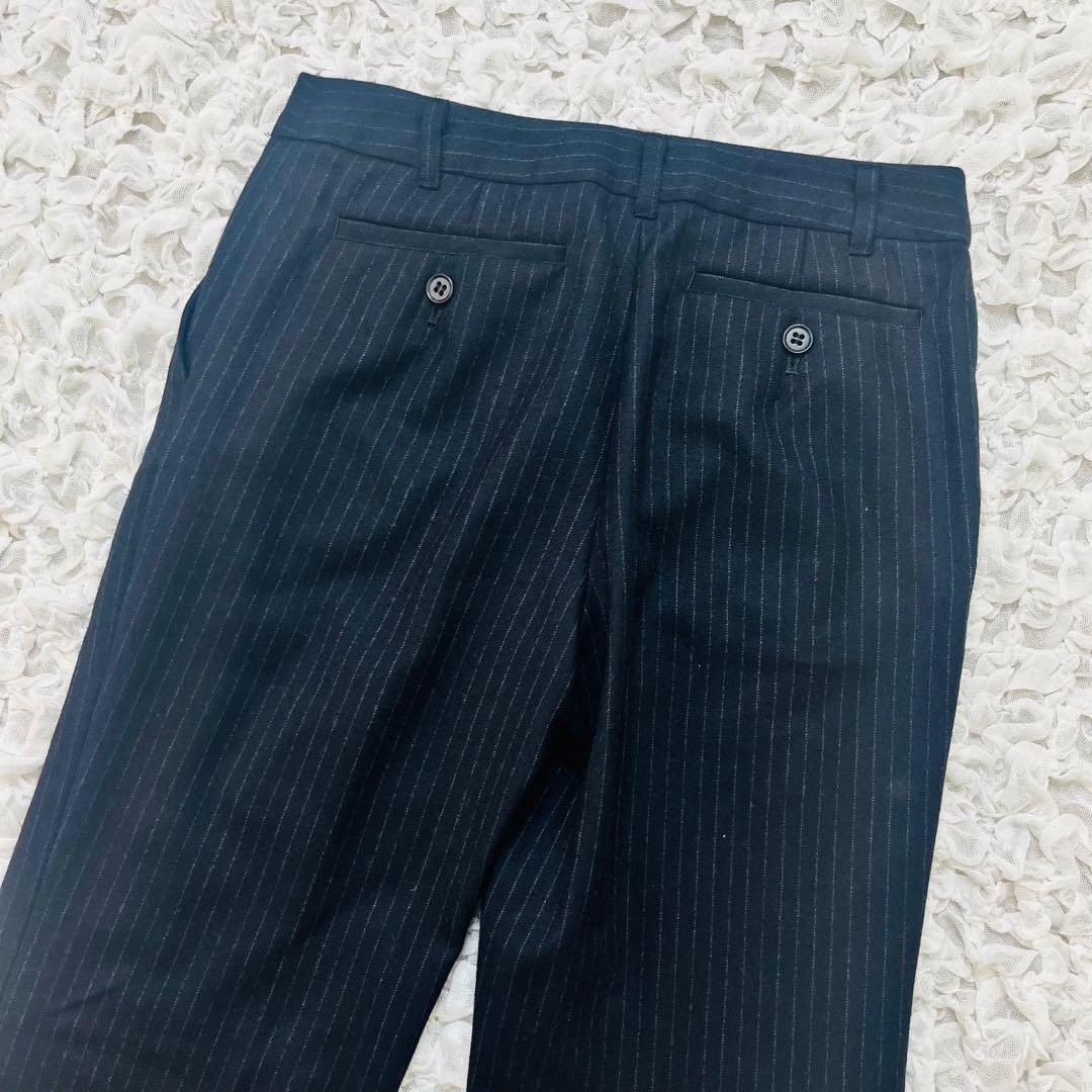 iCBアイシービー ストライプウールセットアップパンツスーツ カシミヤ混 ML紺