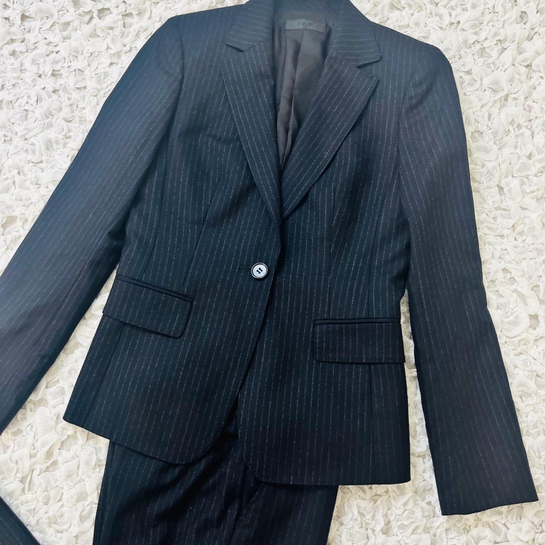 iCBアイシービー ストライプウールセットアップパンツスーツ カシミヤ混 ML紺