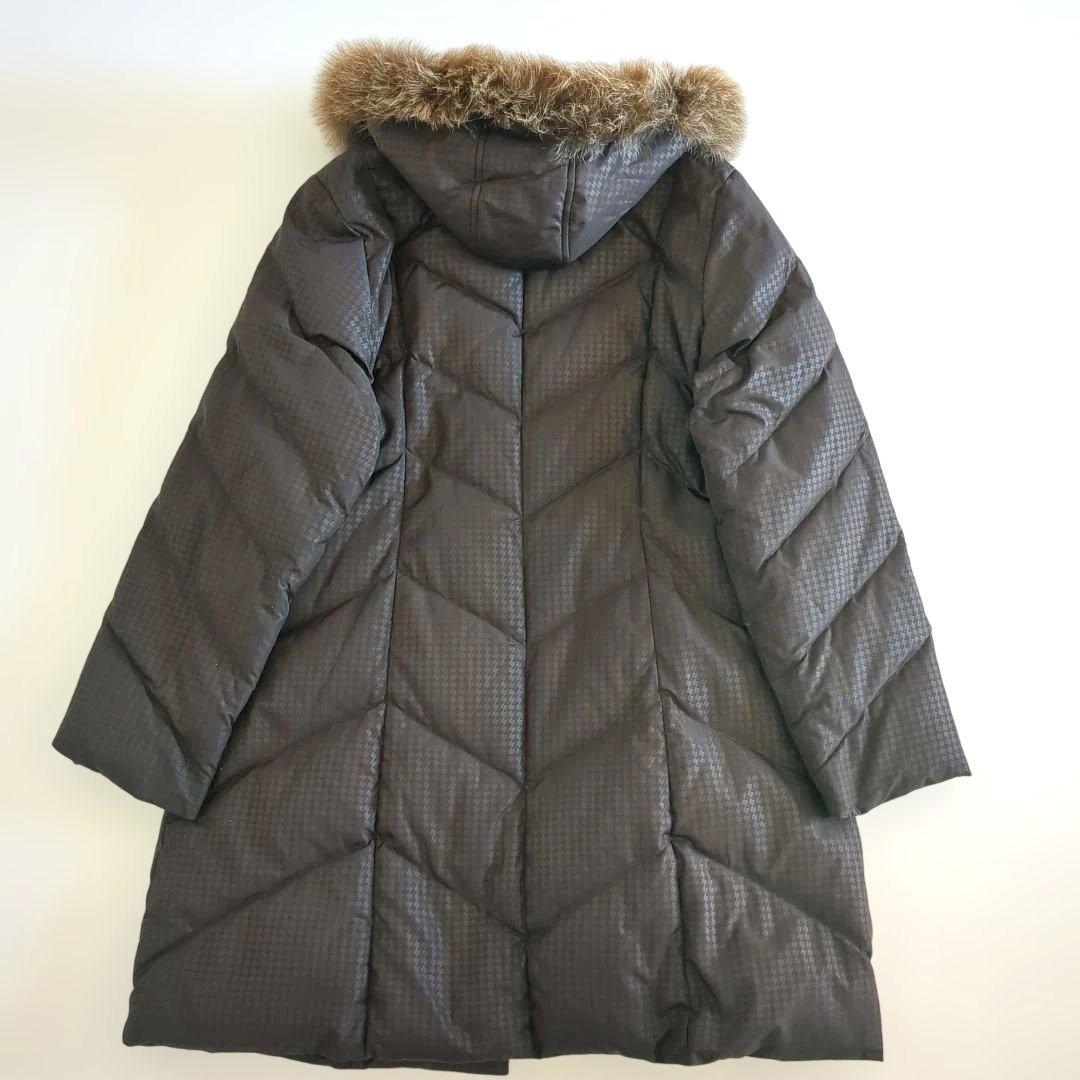 極美品★バルマン ダウンコート フード フォックスファー L総柄 ダークブラウン