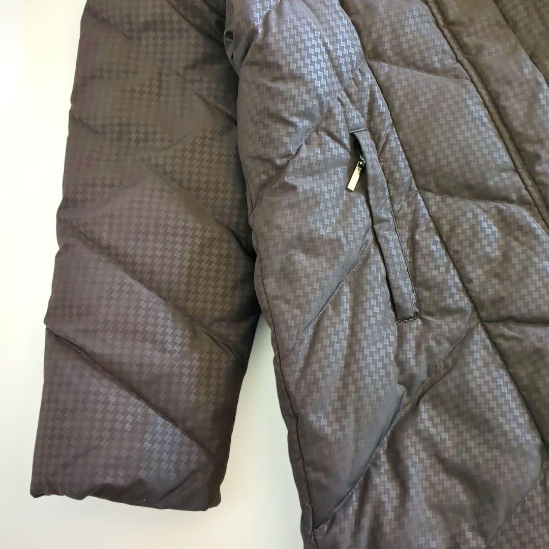 極美品★バルマン ダウンコート フード フォックスファー L総柄 ダークブラウン