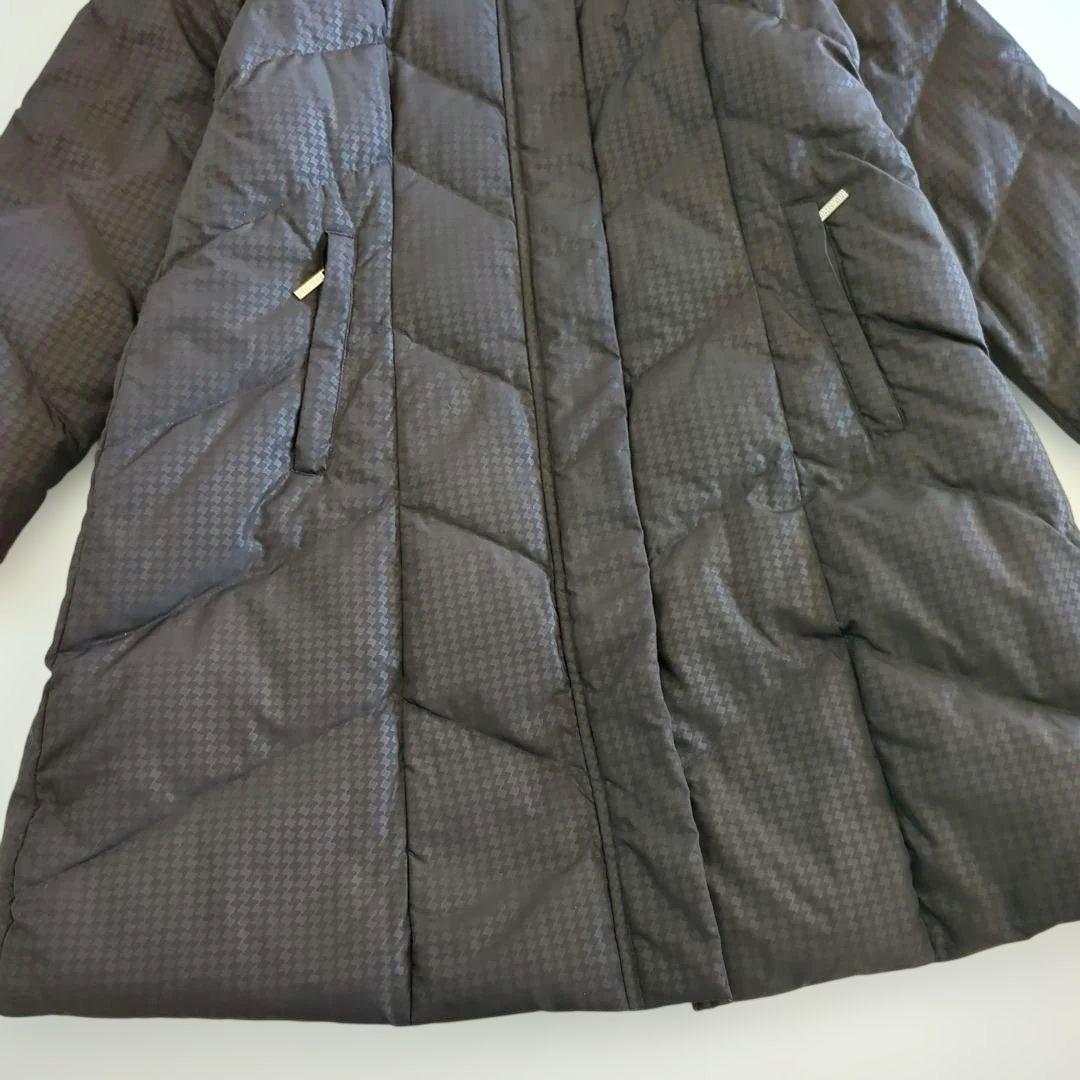 極美品★バルマン ダウンコート フード フォックスファー L総柄 ダークブラウン