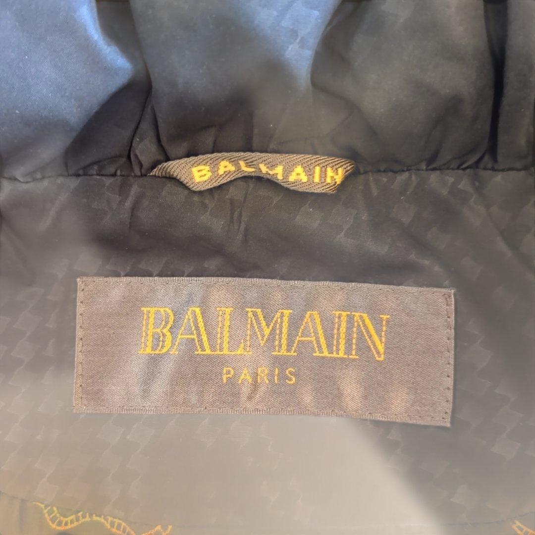 極美品★バルマン ダウンコート フード フォックスファー L総柄 ダークブラウン