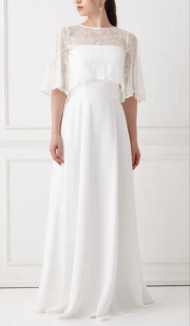 【AIMER】レースケープ付き2WAYホワイトドレス