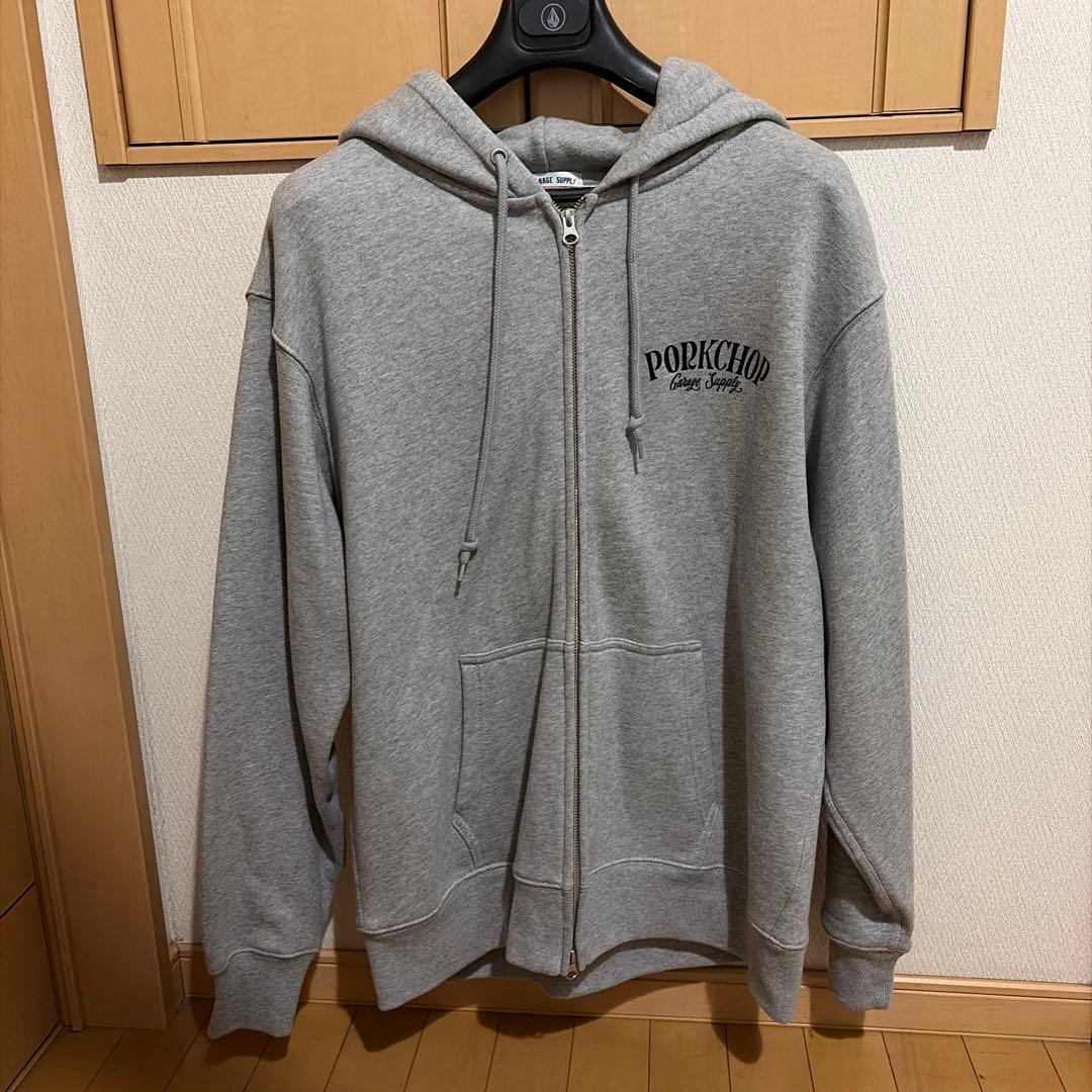 PORKCHOP グレー ジップアップフーディ