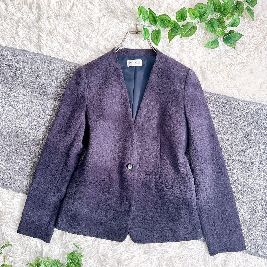 プラステ　スーツ　セットアップ　ノーカラー　パンツ　美シルエット　ネイビー