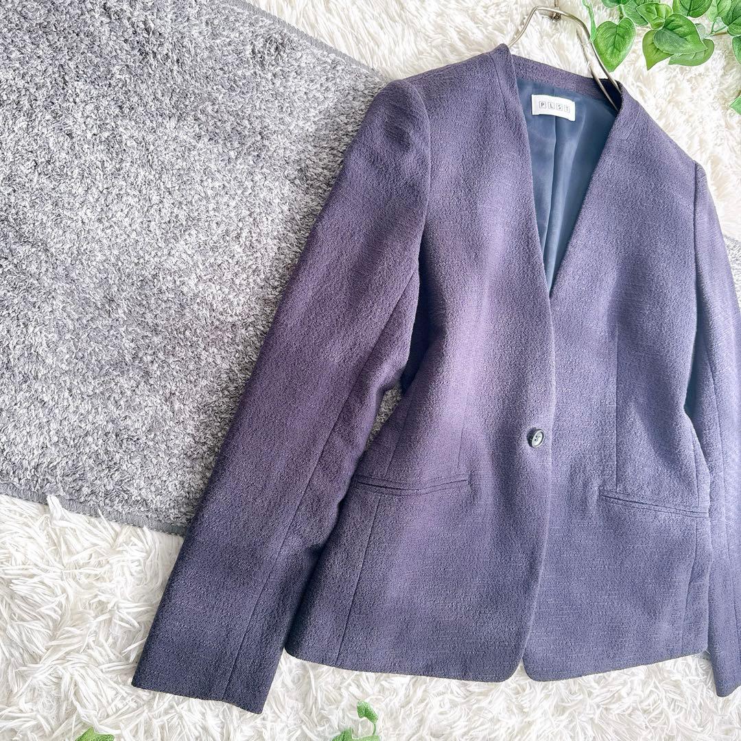 プラステ　スーツ　セットアップ　ノーカラー　パンツ　美シルエット　ネイビー