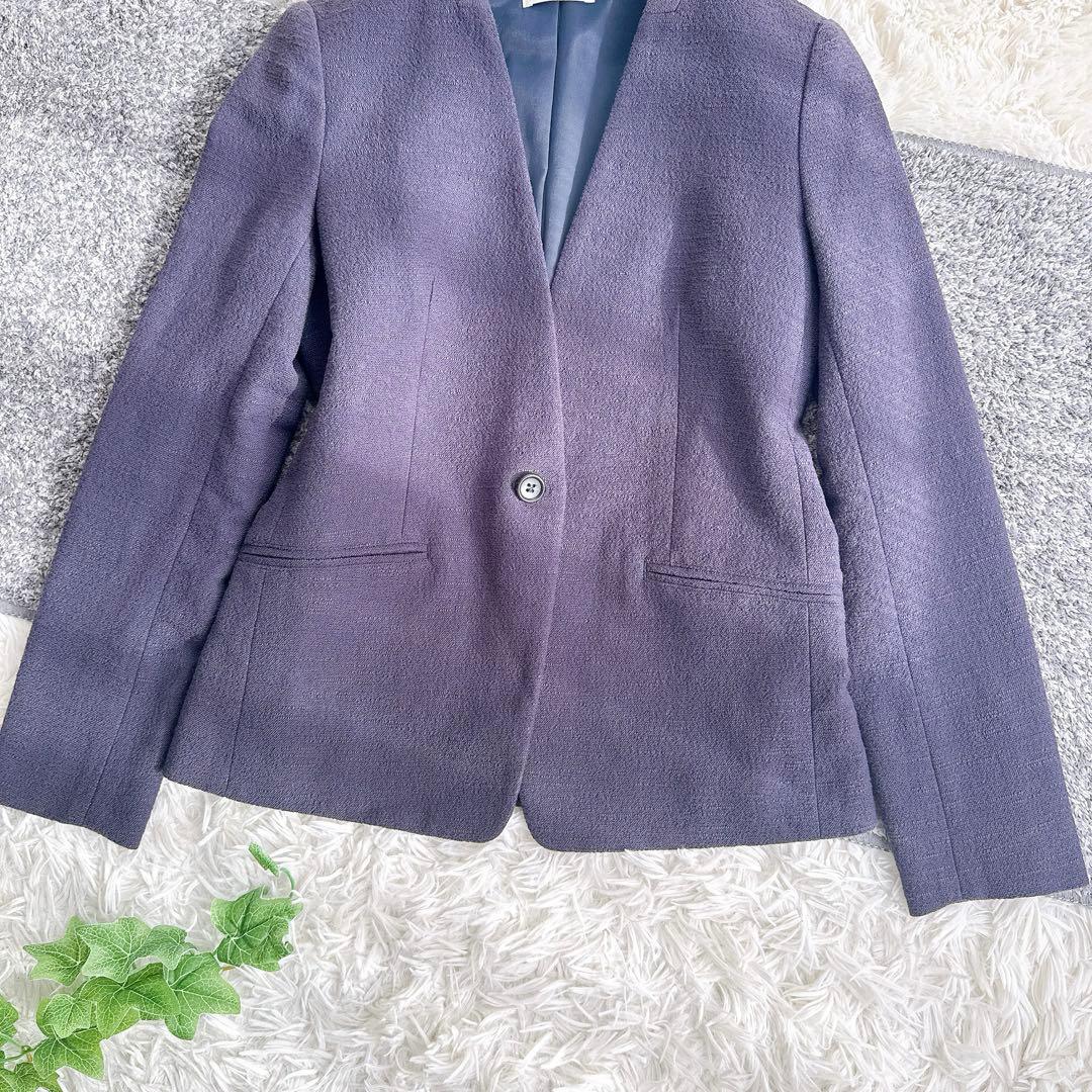 プラステ　スーツ　セットアップ　ノーカラー　パンツ　美シルエット　ネイビー