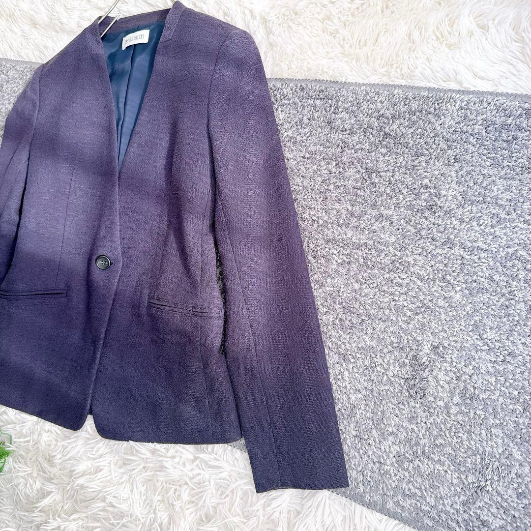 プラステ　スーツ　セットアップ　ノーカラー　パンツ　美シルエット　ネイビー