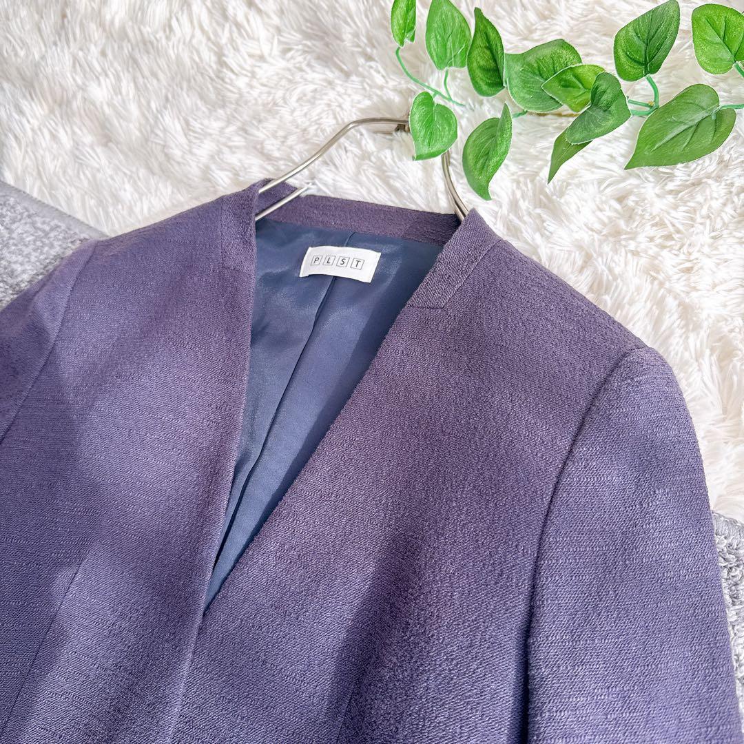 プラステ　スーツ　セットアップ　ノーカラー　パンツ　美シルエット　ネイビー