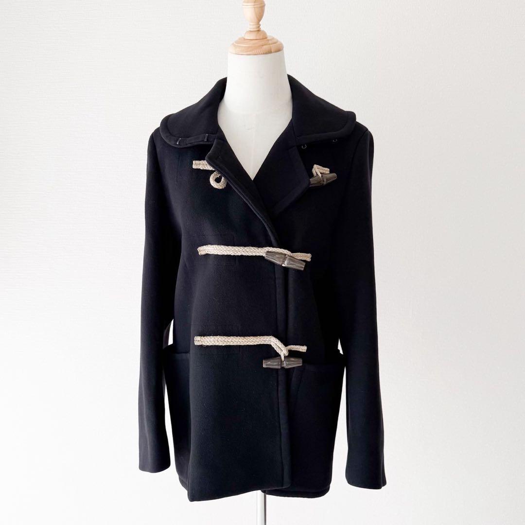 名品 HERMES ウールダッフルコート アウター ショート丈 ブラック 38