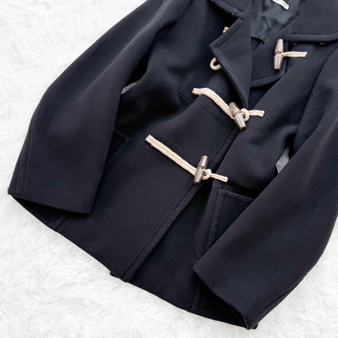 名品 HERMES ウールダッフルコート アウター ショート丈 ブラック 38