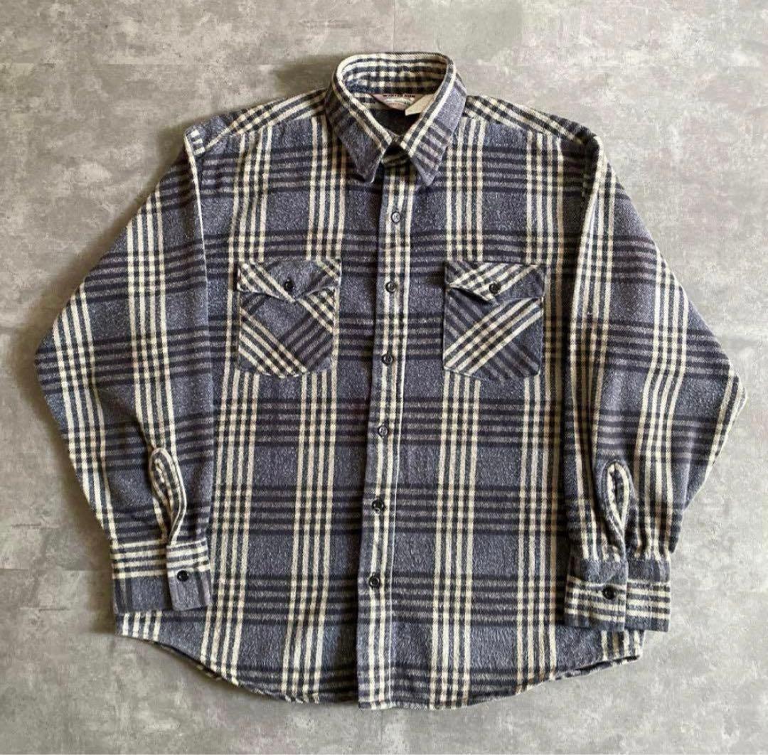 70s 80s WINTER RUN ネルシャツ 灰色×黒×白 USA製 L