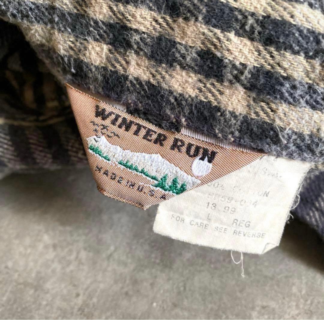 70s 80s WINTER RUN ネルシャツ 灰色×黒×白 USA製 L