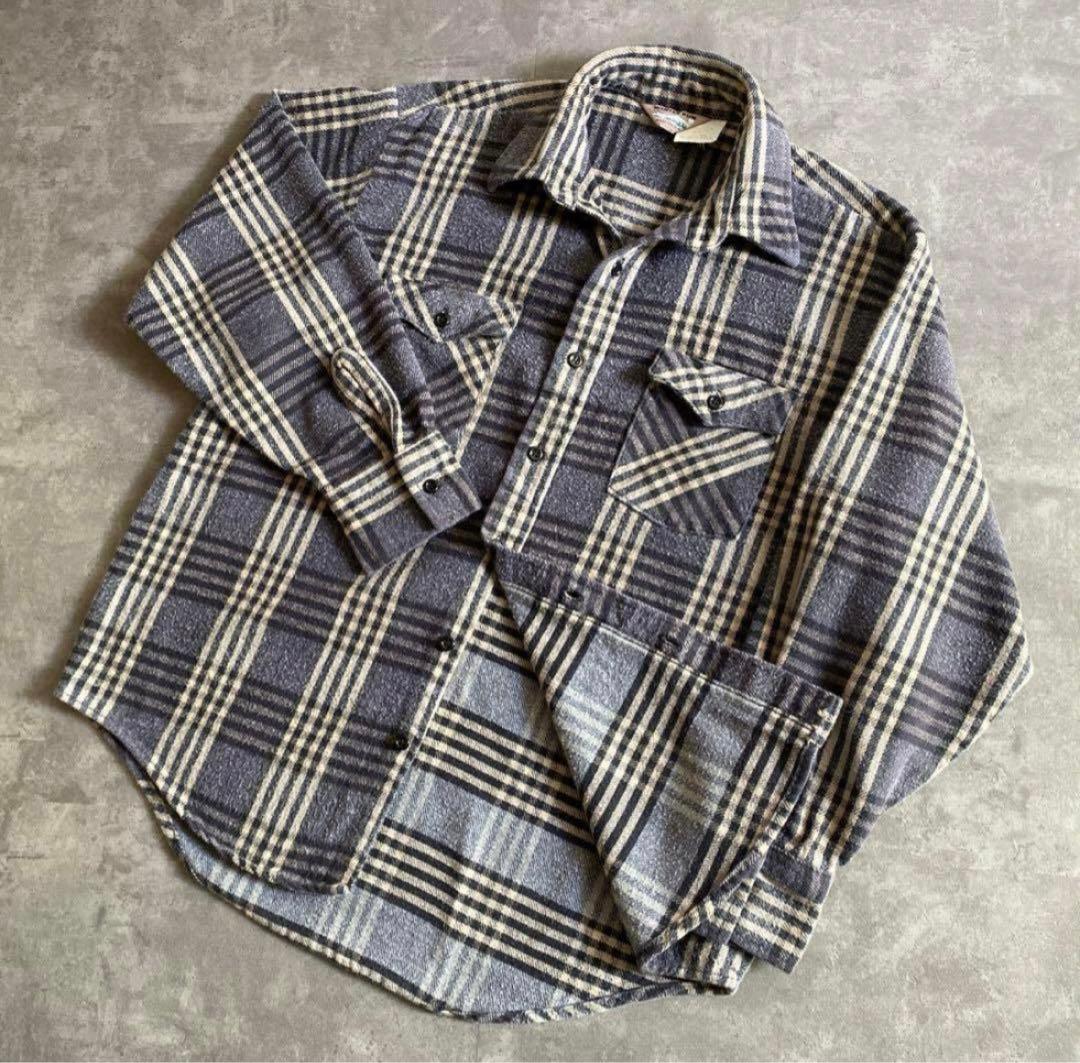 70s 80s WINTER RUN ネルシャツ 灰色×黒×白 USA製 L