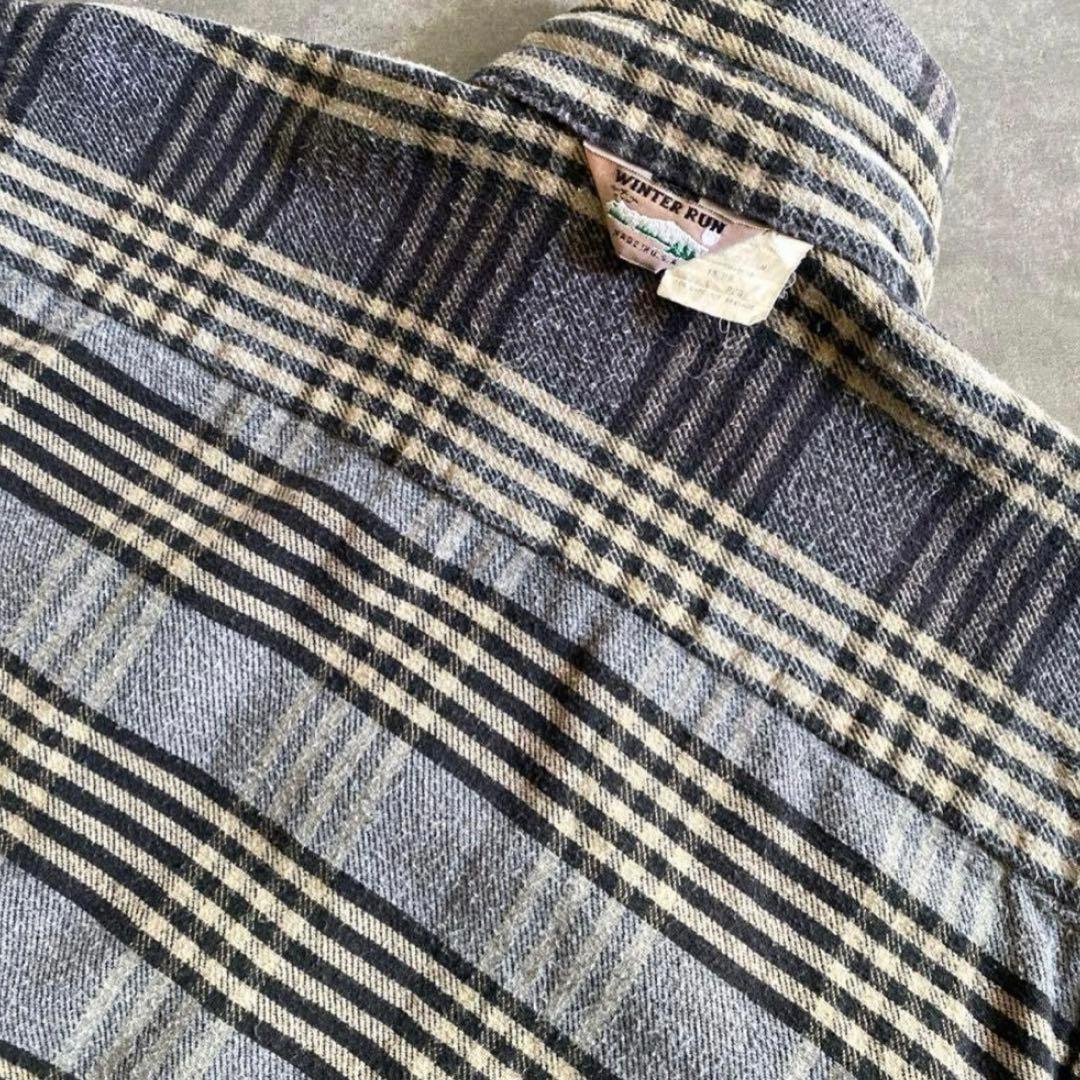 70s 80s WINTER RUN ネルシャツ 灰色×黒×白 USA製 L