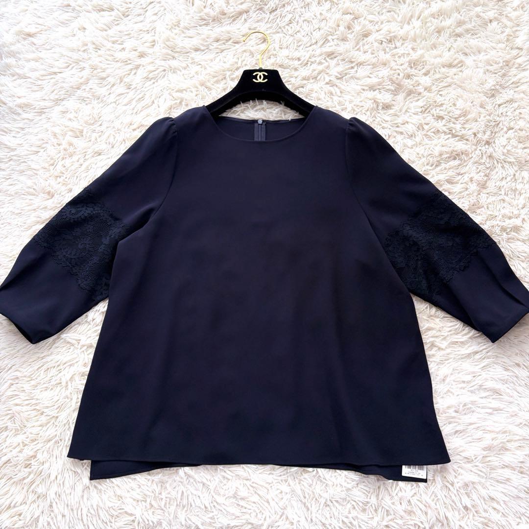 【新品タグ付】23区 大きいサイズ 48トリアセダブルジョーゼット ブラウス 紺