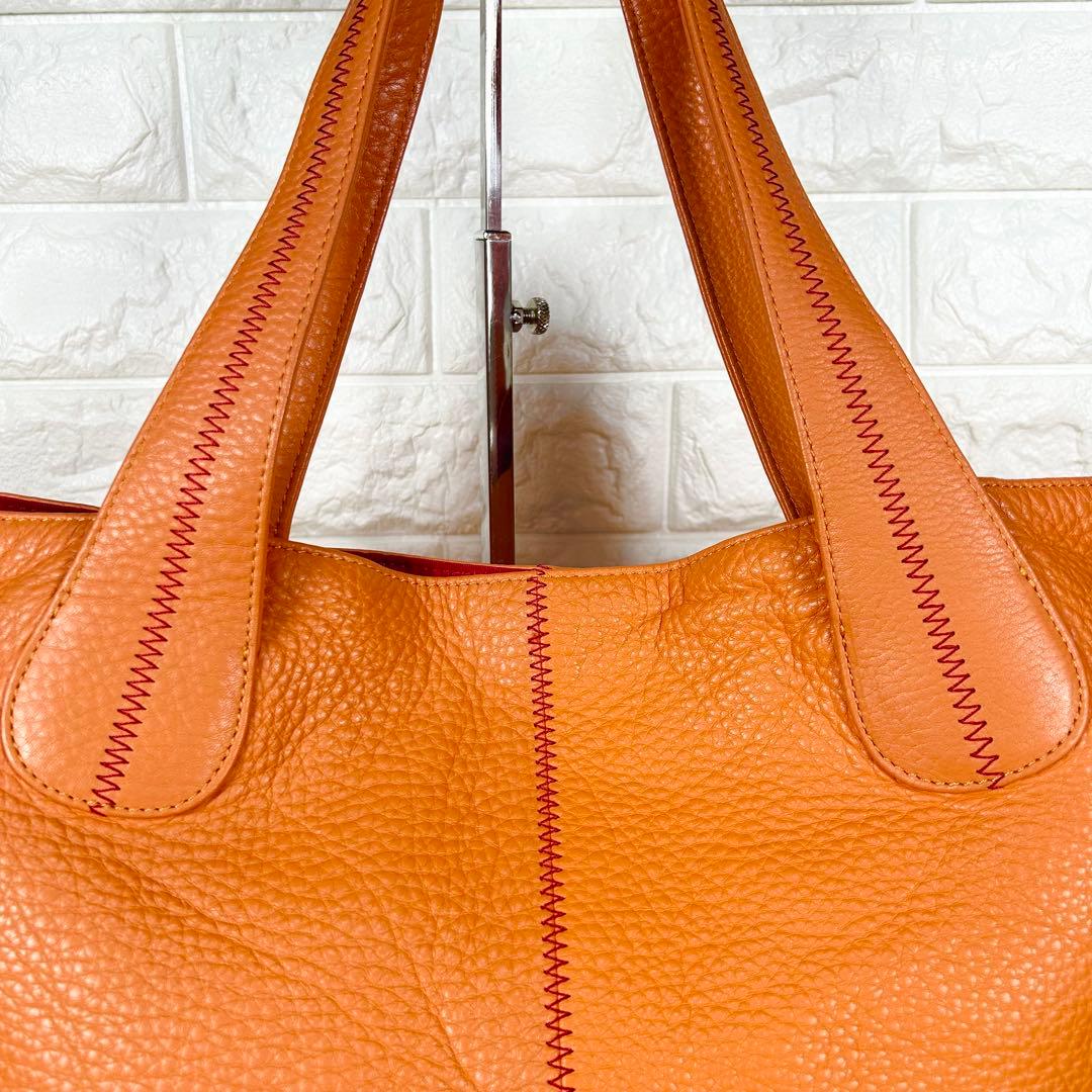 【げんだが】濱野皮革工藝 ハマノ トートバッグ リゼ シボ革 オレンジ