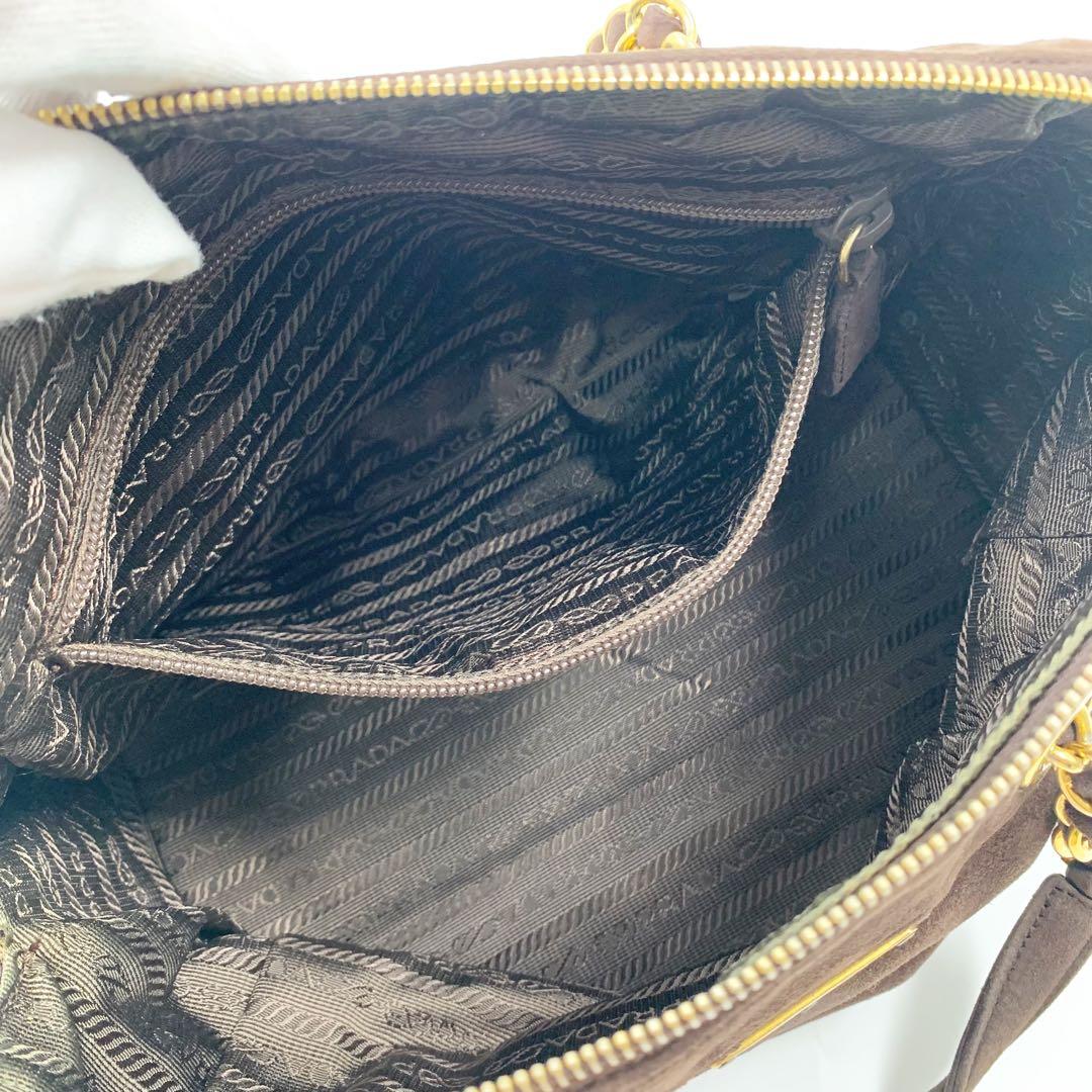 【✨極美品✨】プラダ ミニボストンバッグ 三角ロゴ スウェード ブラウン