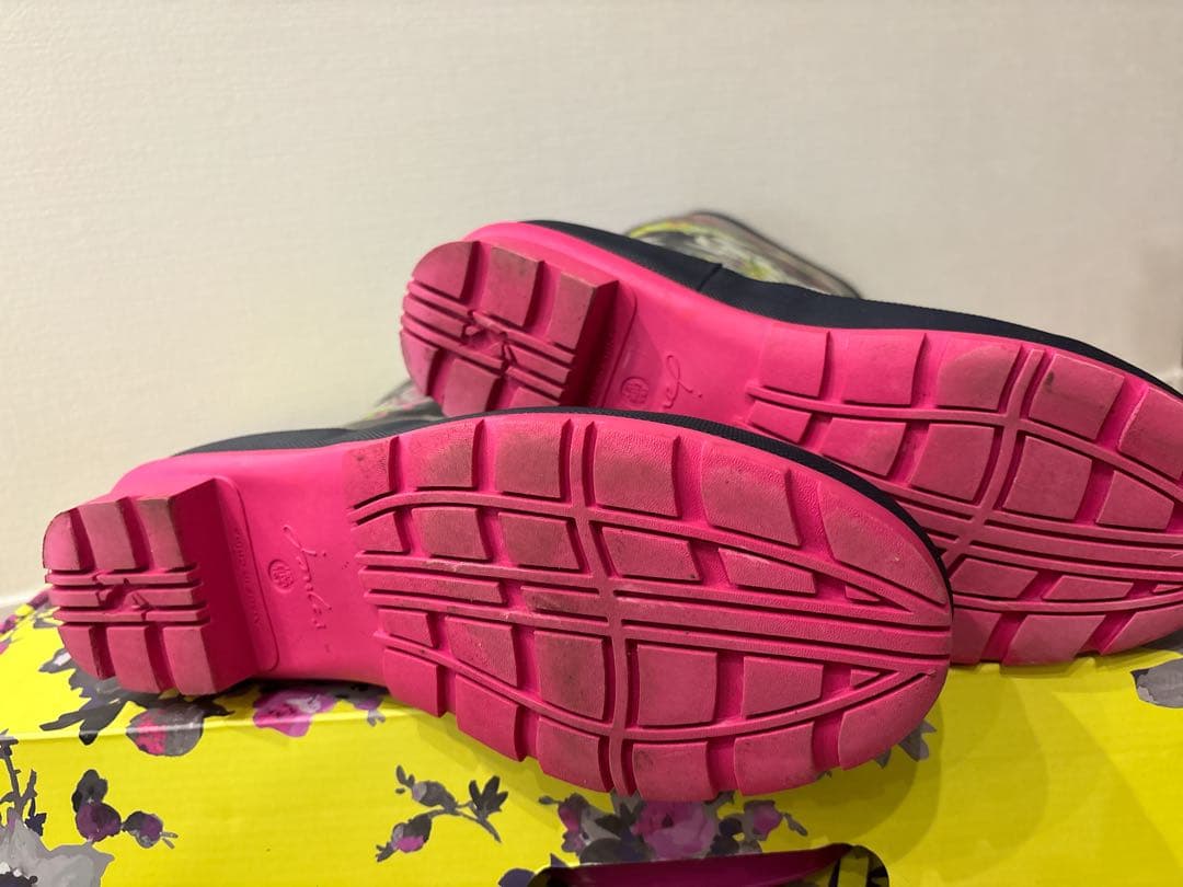 【美品】Joules フラワープリント 長靴 紺・ピンク
